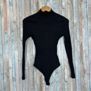 Quince S Cotton Cashmere Ribbed Turtleneck Bodysuit Fitted Sweater Top Charcoal